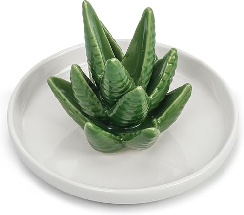 Miniatura 6 de Soporte para anillos de cactus, plato de joyería Decoración de plantas de cerámica, plato de joyería, pulsera, aretes, bandeja de collar para