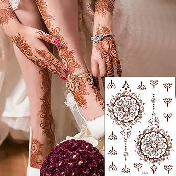 Brown Temporary Tattoo Stickers 8 Sheets Henna Stickers Exquisite Lace Mandala Waterproof Fake Tattoos stickers Parties Decoration Suppliers Flower Design for Women Arm Legs Body Art Party Decorations