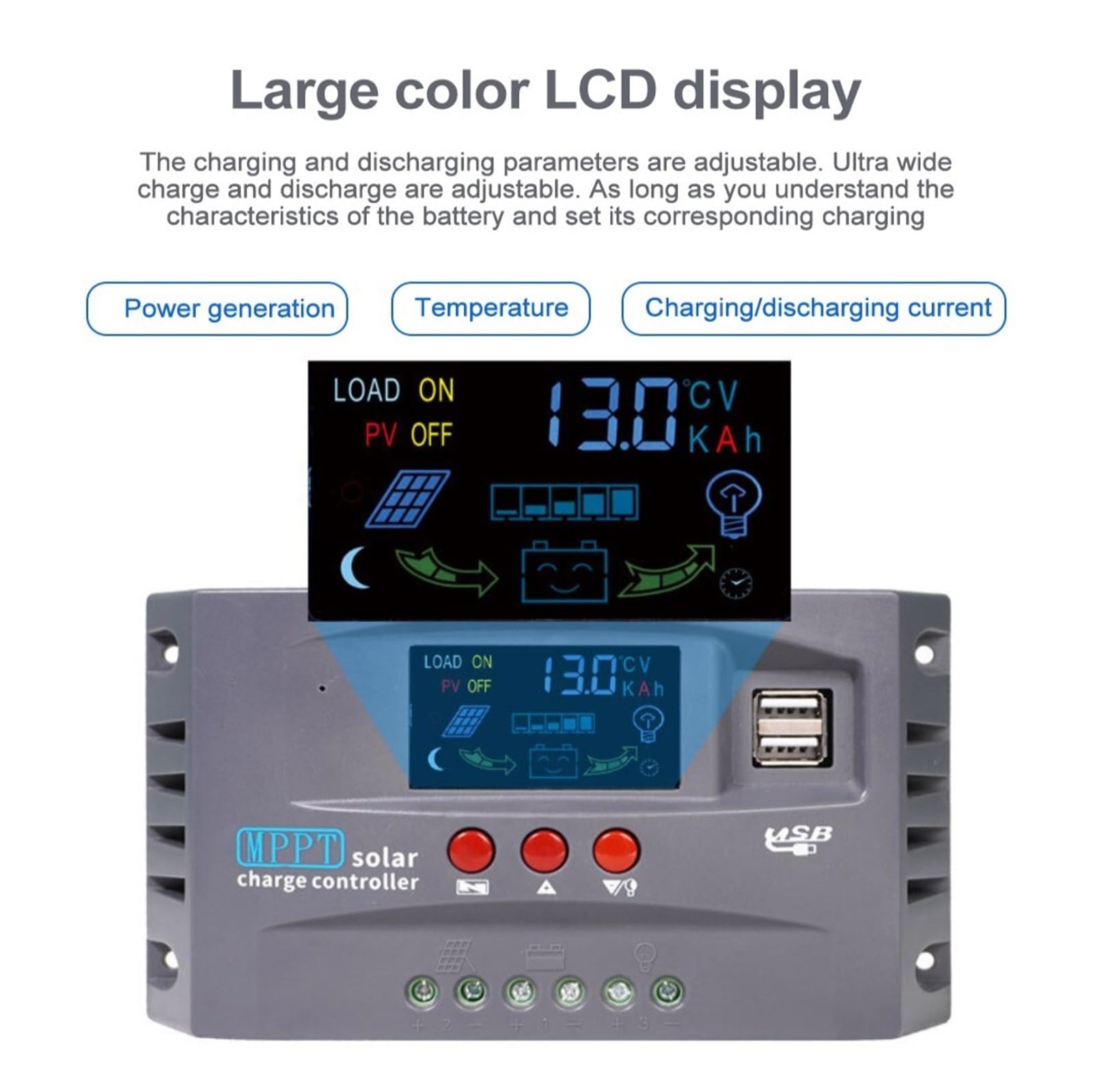 Regolatore Di Carica Solare MPPT 12V 24V 10/20/30A Schermo Colorato Pannello Doppio USB For Batteria Al Litio Piombo(20A)