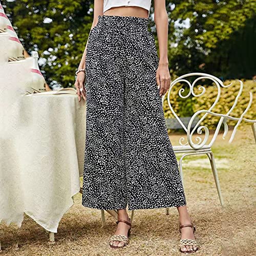 LULER Drap-broek voor dames, met hoge taille, elastische wijde pijpen en bloemenpatroon, bruine broek voor dames, maat 48 - Afbeelding 6