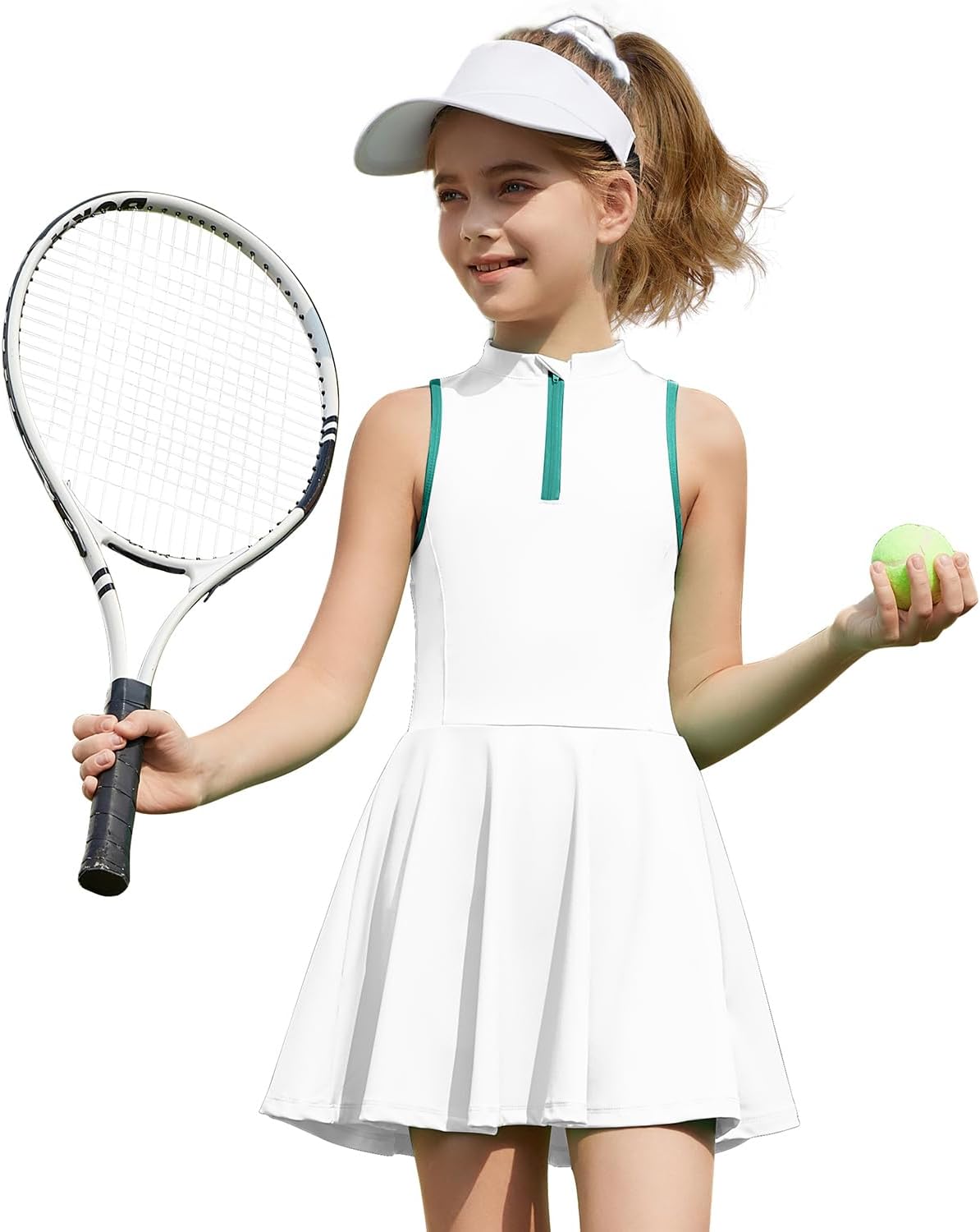 MODAFANS Girls Tennis Golf Dress Sleeveless Athletic Half Zipper Outfits with Shorts Aged 4-13Year