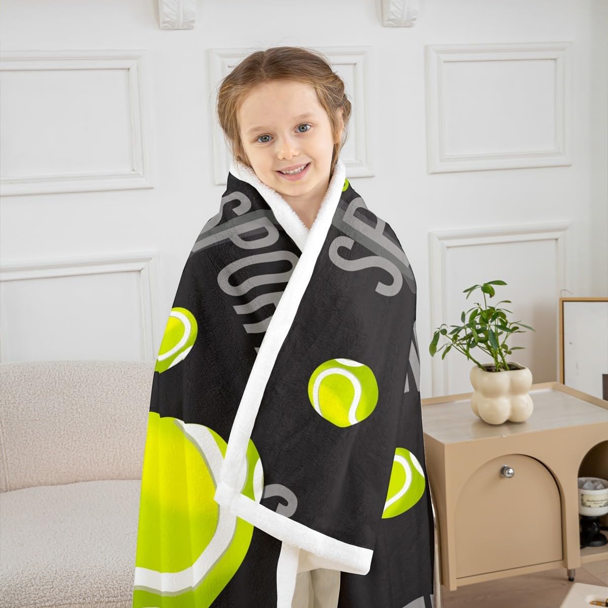 Feelyou Tennis Pattern Plush Blanket Sports Theme Fleece Throw Blanket for Bed Sofa Couch 3D Ball Pattern Sherpa Blanket Room Decor Athlete Competitive Competitive Games Throw 50"x60"