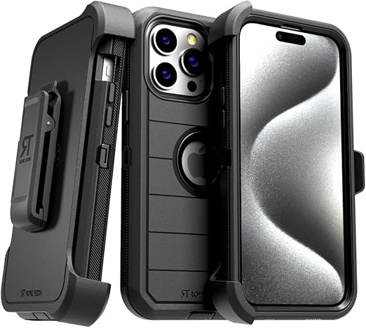 for Apple iPhone 15 Pro Case with Belt Clip Holster & Kickstand, Screenless Protective Dual-Layer Shockproof Cover for iPhone 15 Pro Holster Case - Black