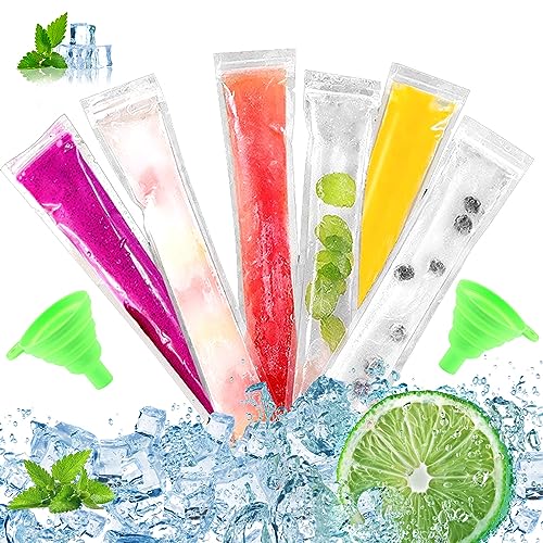 Popsicle Taschen 200 Stück Eis am Stiel Popsicle Formen Beutel BPA-Frei Eis Pop Beutel Wassereis Tüten Popsicle Pouches mit Trichter für DIY Joghurt Sticks Frucht Smoothies (5 x 22 cm)