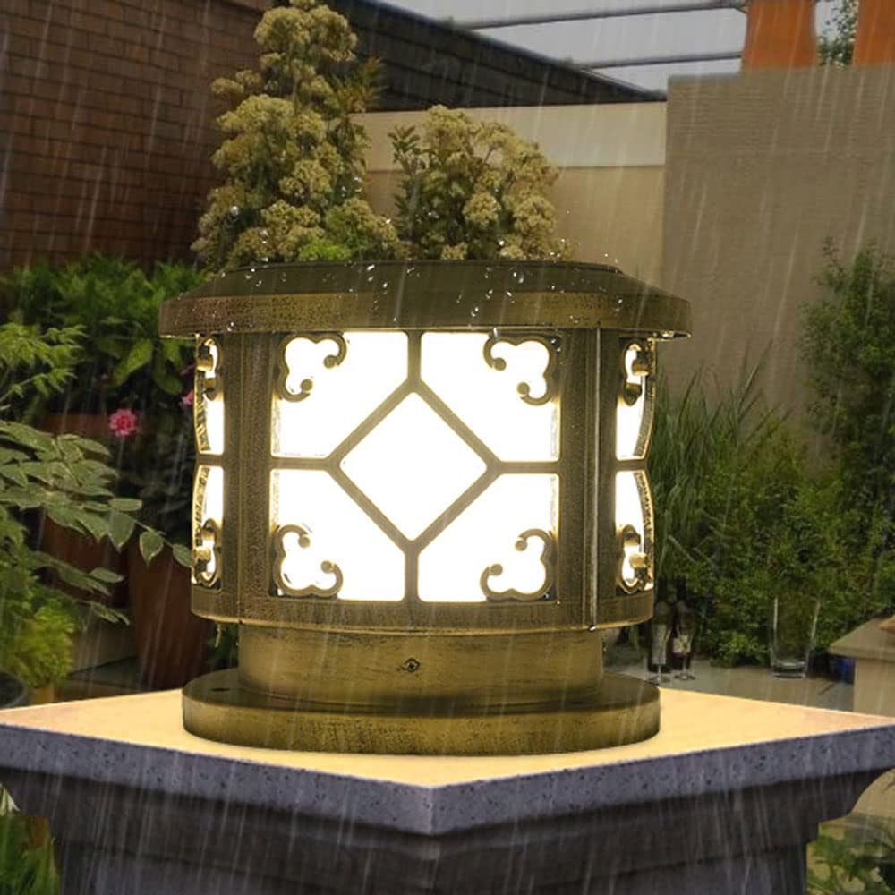 Lampy solarne, Lampa Kolumnowa Courtyard W Stylu Retro Chińskim Z Trzonkiem E27(Dark,25cm)