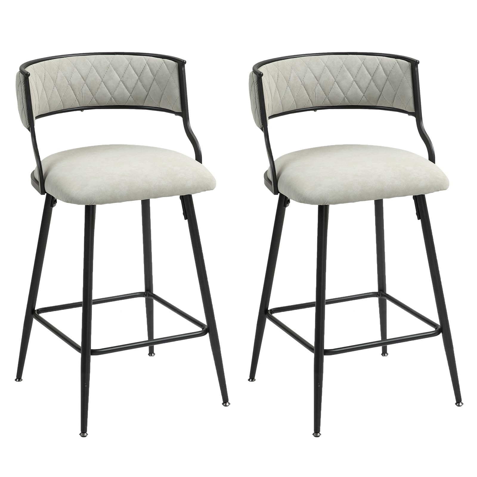 Modern Bar Stools Set of 2, 26 Inch Counter Height Bar Stools with Backs & Footrest, Upholstered Barstools for Kitchen Island, Dining Room (Beige, Set of 2)