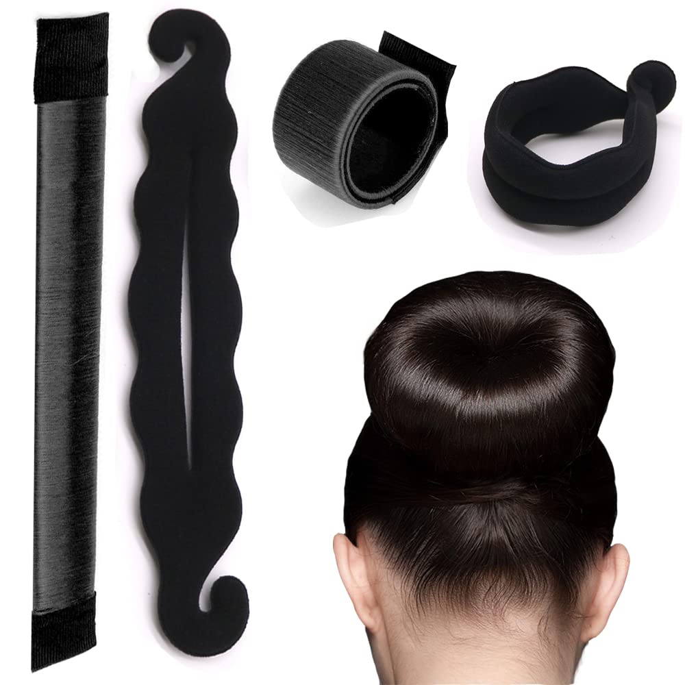 Hair Bun Maker, French Twist Hairstyle Tool/Foam Sponge Buns DIY Women Girls Donut Doughnuts Hair Crown Shapers (2 Pack, Black)