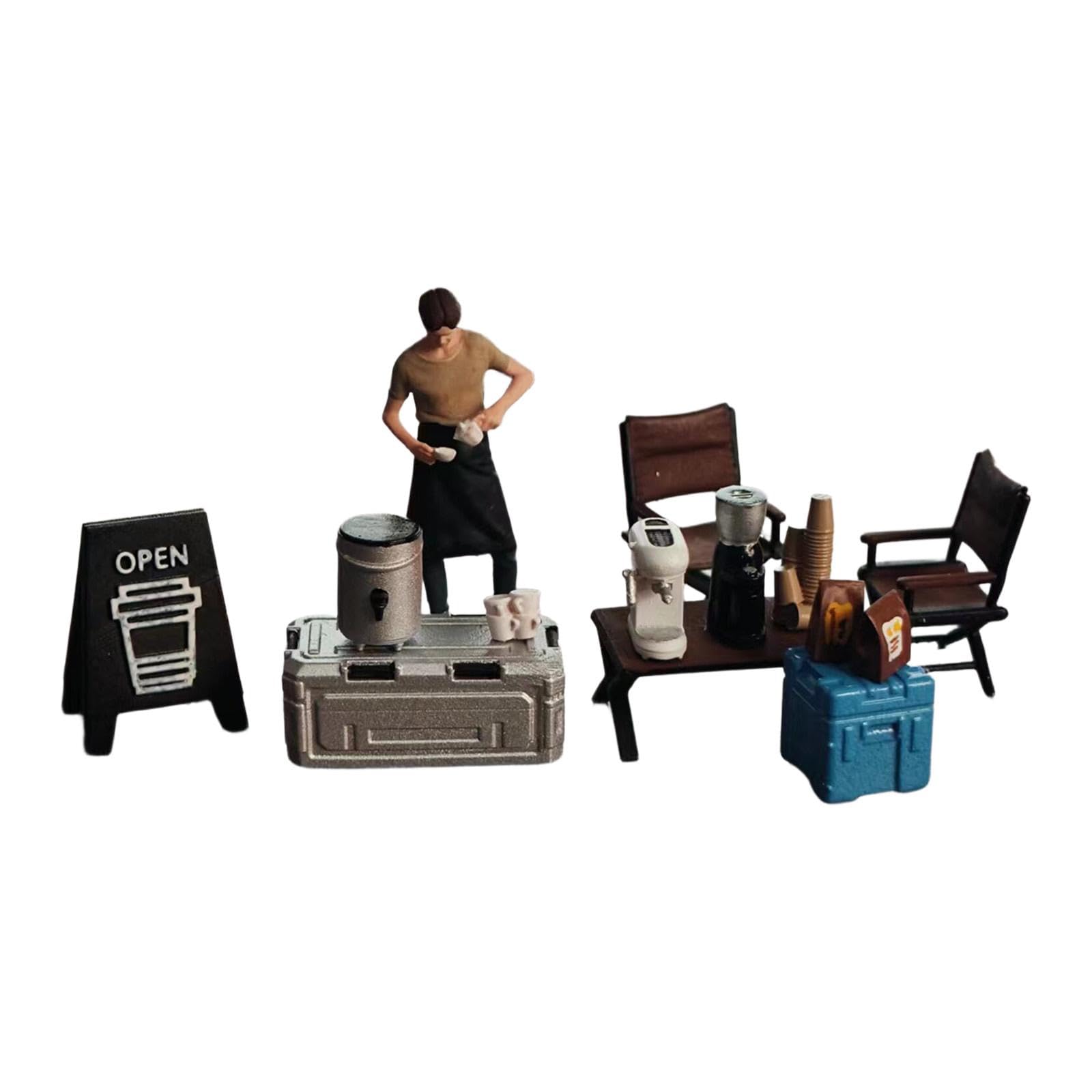 Set di Bancarelle in 1/64, Modello Realistico di Scena del caffè, Miniature di Personaggi per Giochi di Ruolo.