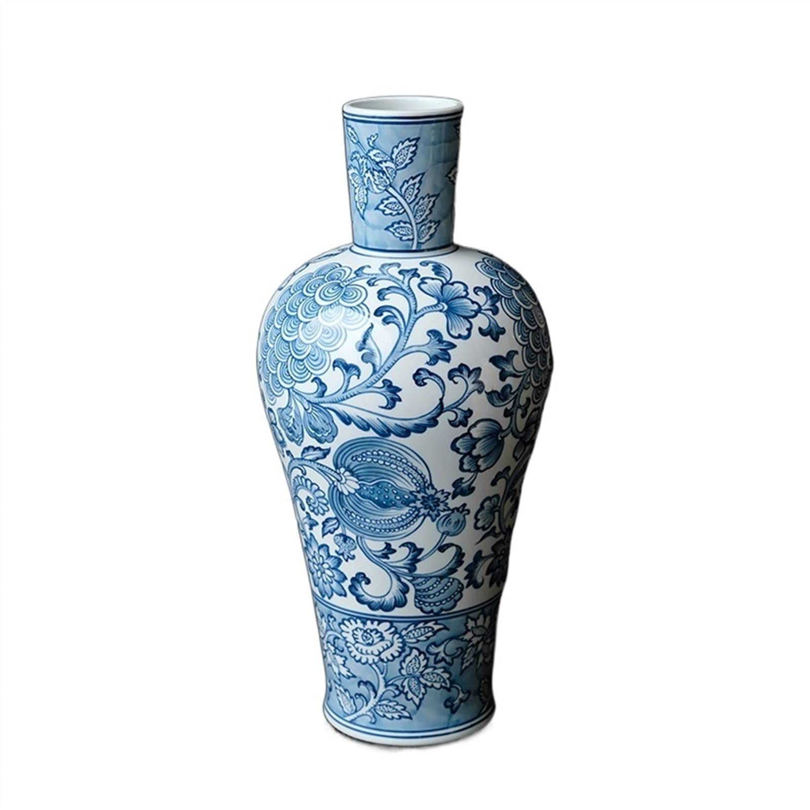 Vase en porcelaine bleue fleurs séchées ornement salon