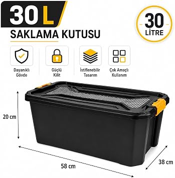 30 Litre Sert Plastik Tek Bölmeli Organizer Kutu, Saklama Kabı - Ev Araba Saklama Kutusu - Ev Banyo Düzenleyici, Dolap Düzenleyici, Saklama, Kutu, Organizer, Eşya Düzenleme,Darbeye Dayanıklı