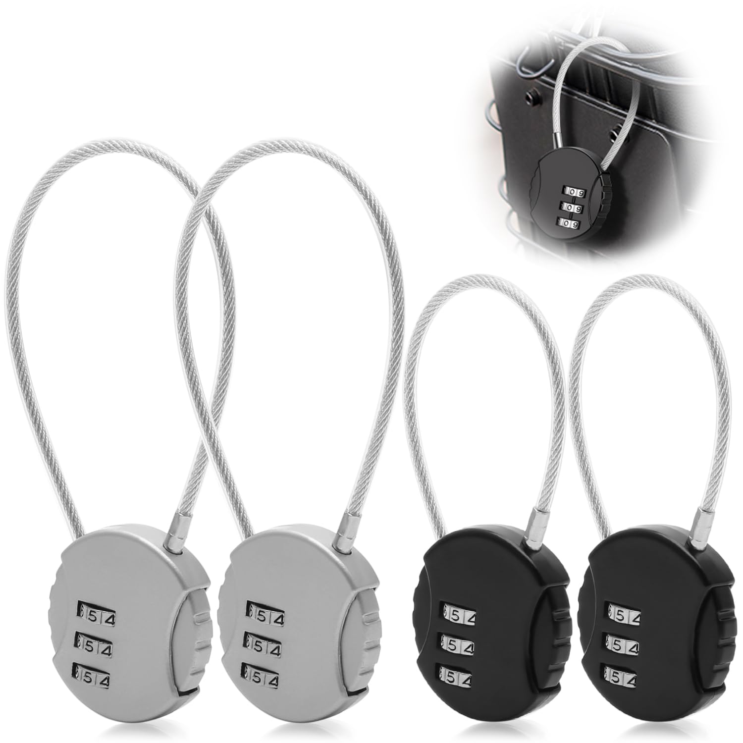 4 Pezzi Lucchetto Cavo Acciaio con Combinazione, Lucchetti Combinazione 3 Cifre, Lucchetto Corda Lungo, Lucchetti Valigia Piccolo per Aereo (2 Dimensioni)