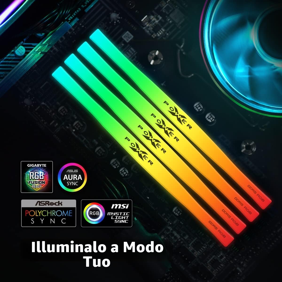 Silicon Power Value SP032GXLWU64AFDF - Memoria RAM RGB DDR5 da 32 GB (2 x 16 GB) 6400 MHz (PC5-51200) 288 pin CL32 1,4 V UDIMM Desktop con dissipatore di calore