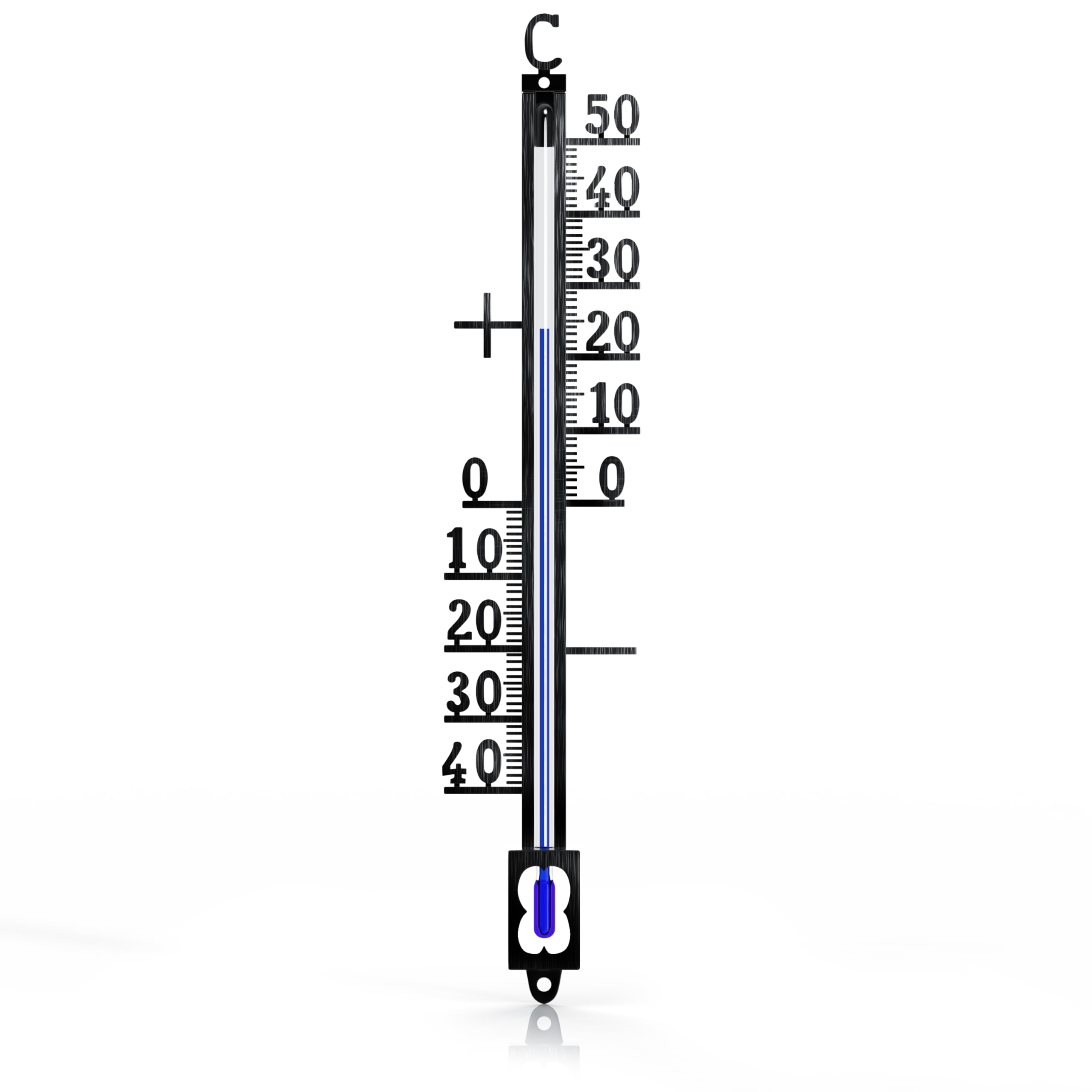 CSL - Analoges Thermometer aus Metall – Außenthermometer wetterfest - Innen und Aussen – Länge 19 x Breite 3,7 cm – Messbereich -40° bis +50° C – klassisches Design - schwarz