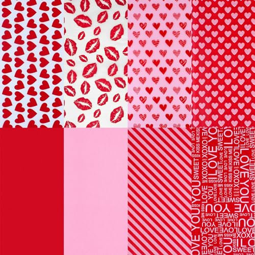 AORZIT 120 Sheets Valentines Day Tissue Paper Bulk 8 Design Pink Red Heart Lip Pattern Gift Wrapping Paper for Valentine's Wedding Mother's Day Party Decor DIY Craft