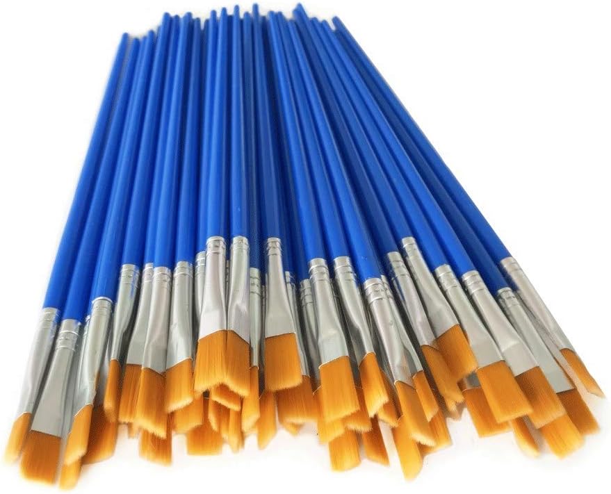 DOMMARE 30Pcs Small Paint Brushes Bulk Kids Flat Nylon Hair with Wooden Handle