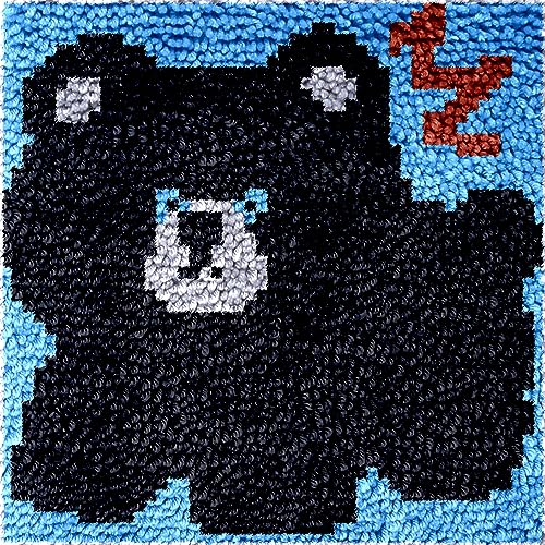 Image of Numptain Latch Hook Kits for Adults,DIY Rug Crafts Bear Pattern Color Printed Canvas,Latch Hook Kits for Beginners Handmade Needlework Crafts Home Decoration,12 inchx12 inch