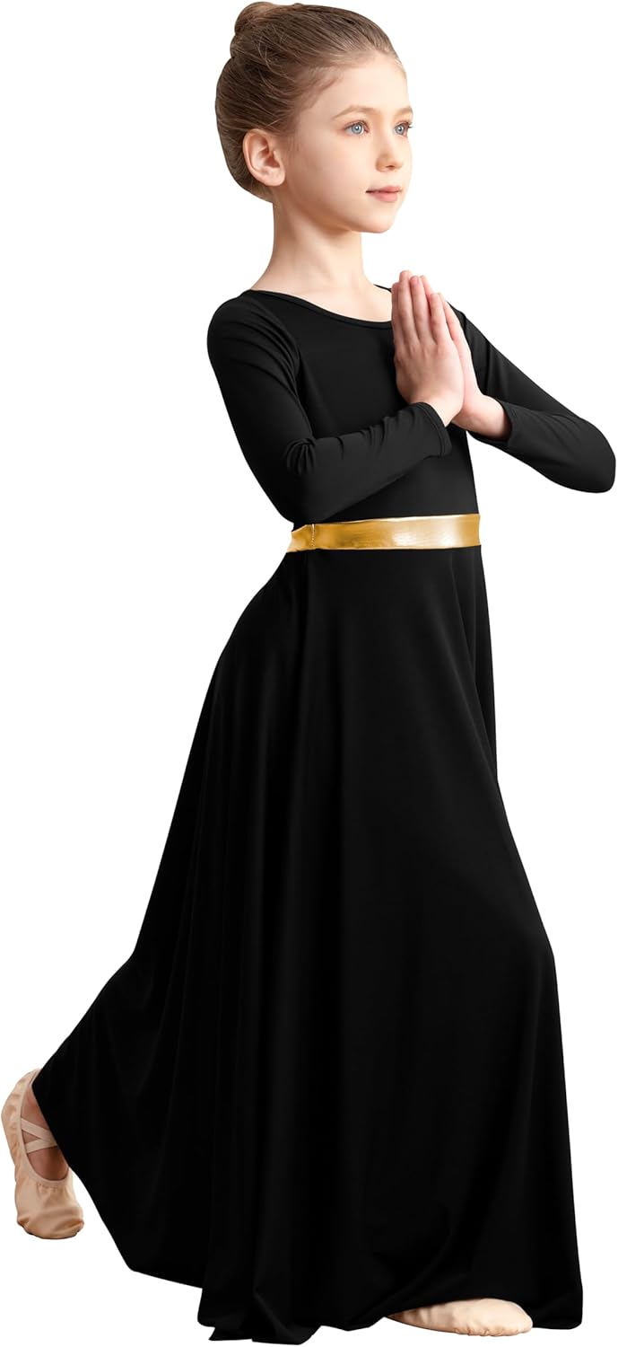 Girls Praise Dance Dress Long Sleeve Liturgical Metallic Church Robe - Image 2