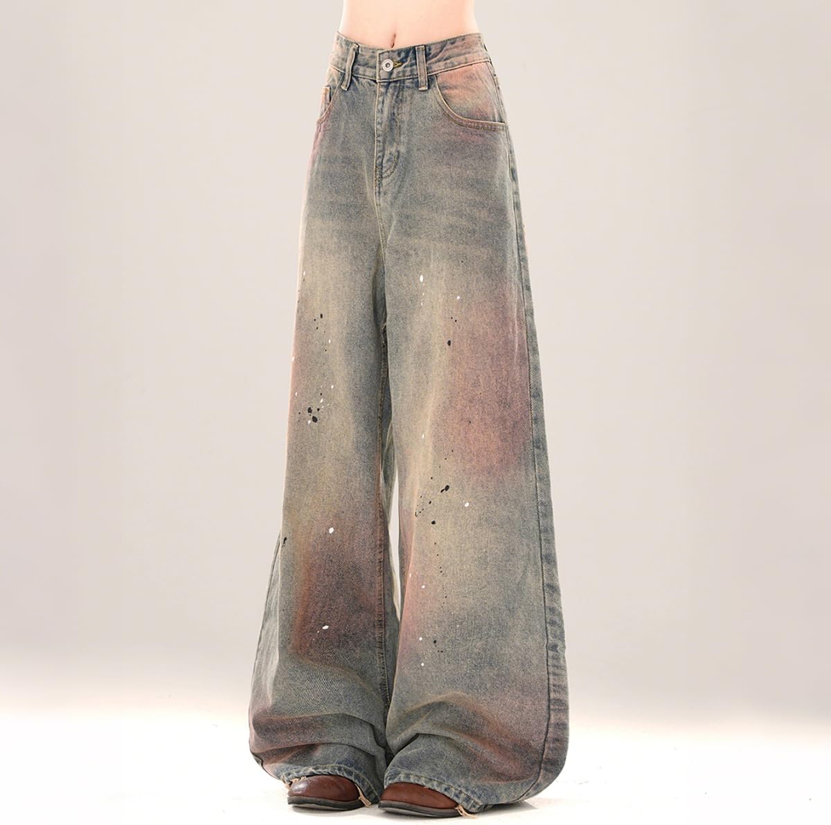 Harajuku Vintage Women's High Waisted Straight Leg Jeans Y2K Casual Colorful Tie-Dye Gradual Denim Pants - Image 2