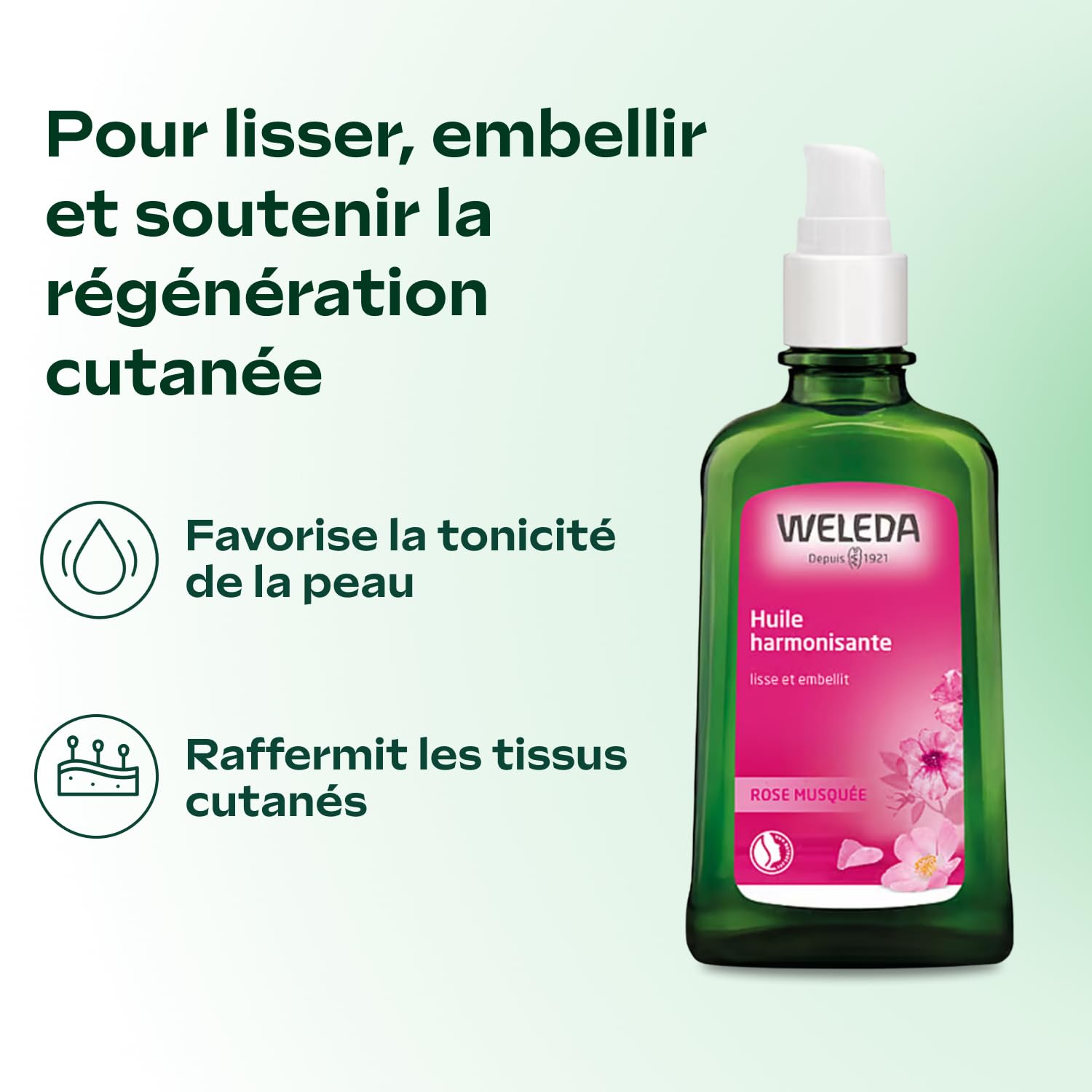 WELEDA - Huile harmonisante à la Rose musquée - Lisse et embellit - Favorise la tonicité de la peau - NATRUE* - Vegan*** - 100 ml