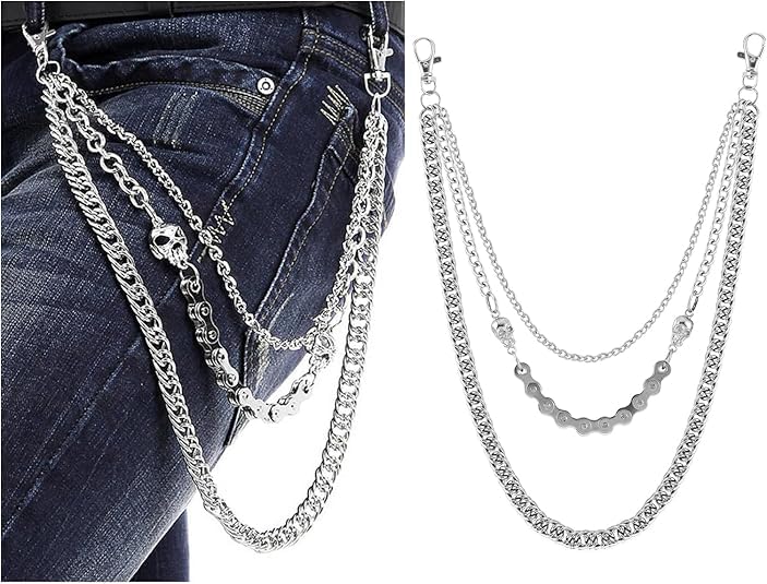 pants chain for men women,biker skull chain wallet,long cool emo punk trousers pocket belt key chains for hip hop rock jean gothic
