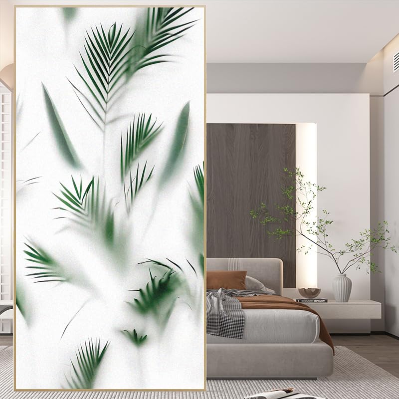 Vinilo decorativo para ventana con hojas verdes foscas 42x140cm miniatura 1