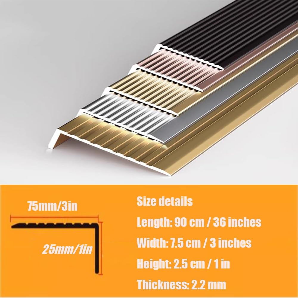 Perfil De Borde De Escalera Forma De L，Aluminio Tira De Borde De Escalera，90×7.5×2.5cm Antideslizante Nariz De Escalera, Perfil De Protección para Borde De Escalón(Black)