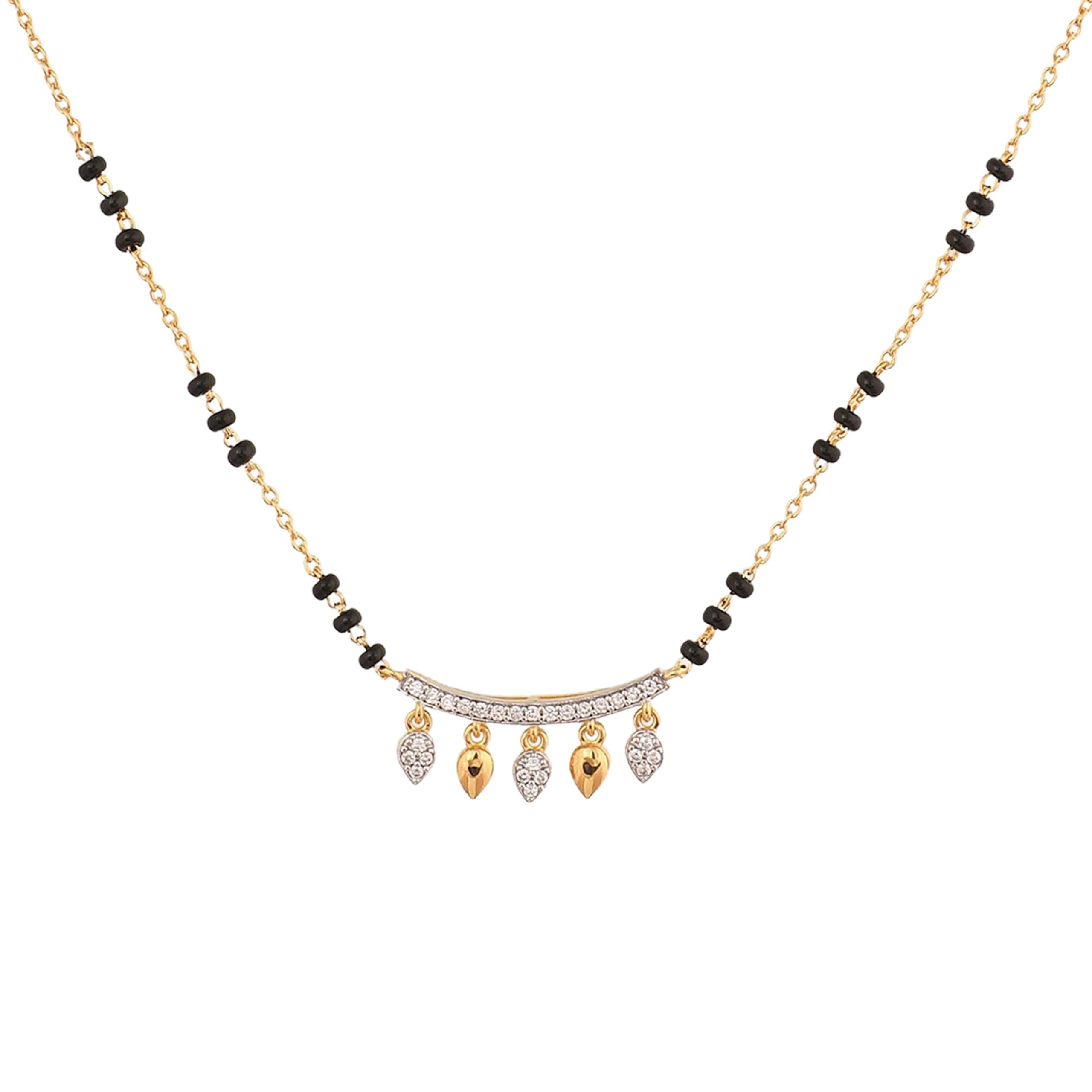 TAINIKA CZ Silver Mangalsutra for Women 18K Gold Plated 925 Sterling Silver Black Bead Chain Necklace with Dainty, Cubic Zirconia, Moissanite, Pendant - Everyday Minimalist Indian Jewelry Gift for Her