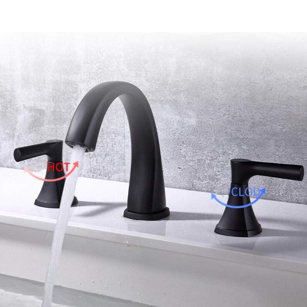 Grifo Lavabo 3 Orificios Negro Frío y Caliente Grifo Latón Lavabo Grifo