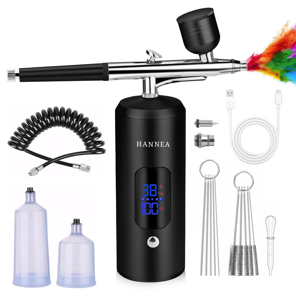 Airbrush Kit Rechargeable LCD Spray Gun Air Brush with 3 Pressure Levels 0.3mm Nozzle Airbrush for Painting, Makeup, Barber, Nail Art, Cake Decoration, and Model Painting Machine Compatible with Black-image-6