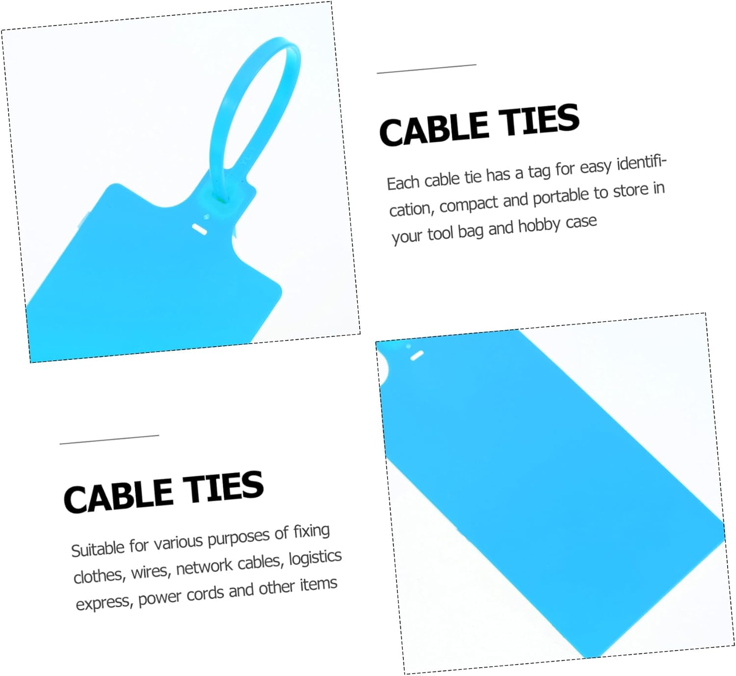 SOLUSTRE 100pcs Blue Plastic Shipping Tags 5.8x100mm with Cable for Luggage Labeling and Industrial Packaging Use