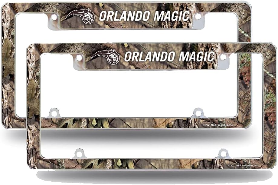Orlando Magic Chrome Metal (Set of 2) License Plate Frames with Bold Mossy Oak Camouflaged Camo Design