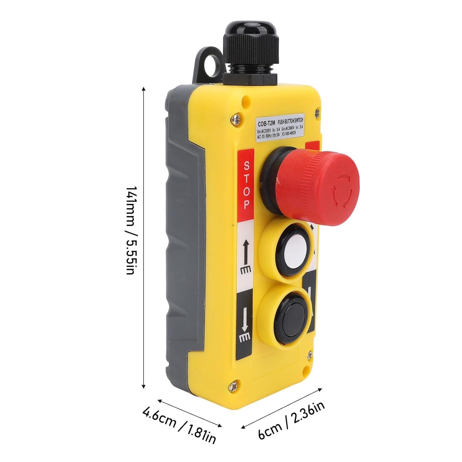 Crane Hoist Controller Push Button Switch Water 2 Key IP68 Industrial Remote Control with Emergency Stop for Electric Crane Hoist Pendant Control Station