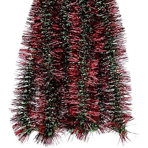 Fix Find - Green Loops with Red Needles Tinsel Garland (12ft Long x 3in Thick) - Elegant Hanging Metallic Holiday Tinsel Garland for Holiday & Party Decorating Cover