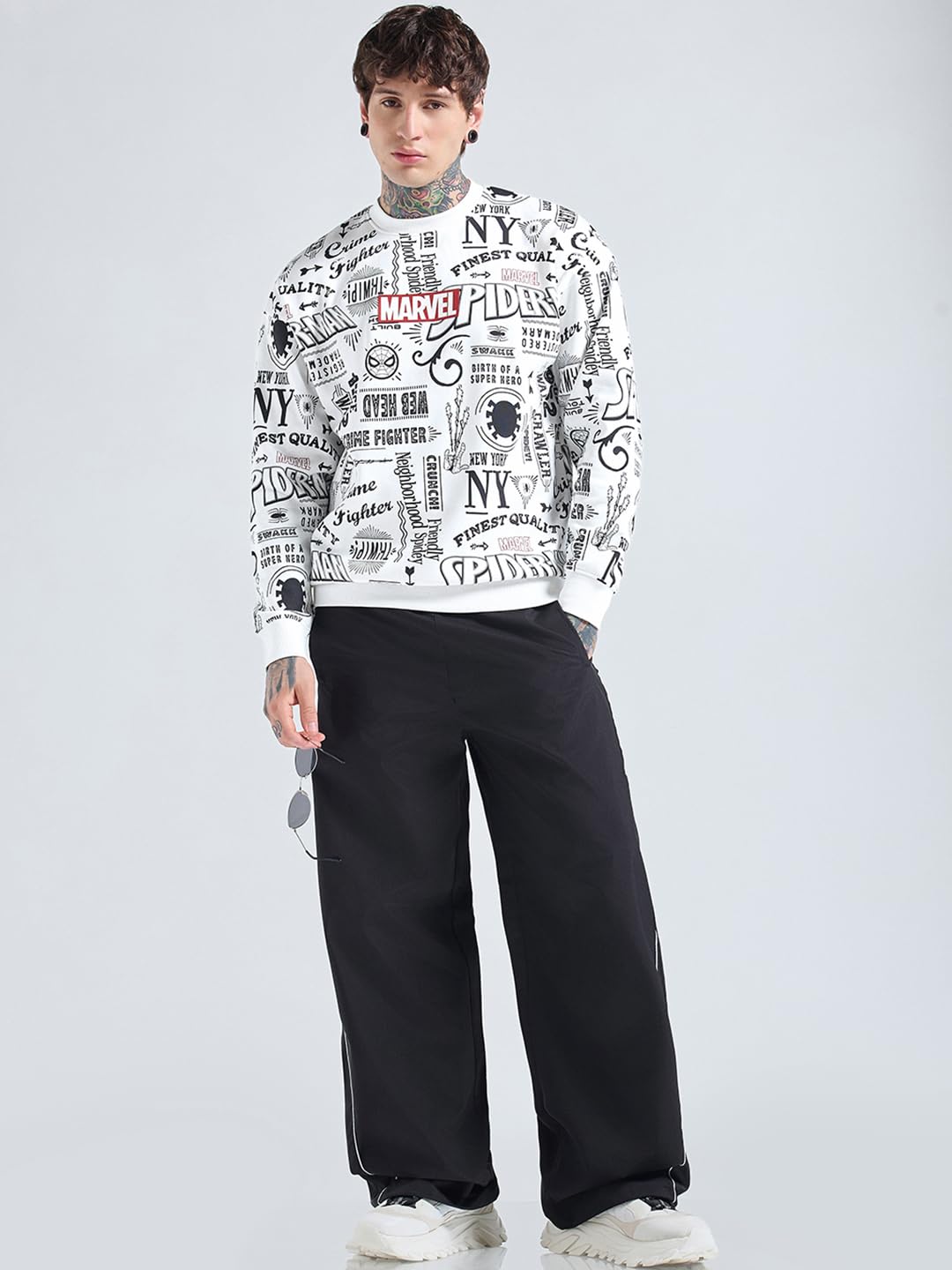 Bewakoof X Marvel Spider-Man Męska bluza oversize z mieszanki bawełny, Bewakoof Heavy Duty 1.0 | męska bluza zimowa