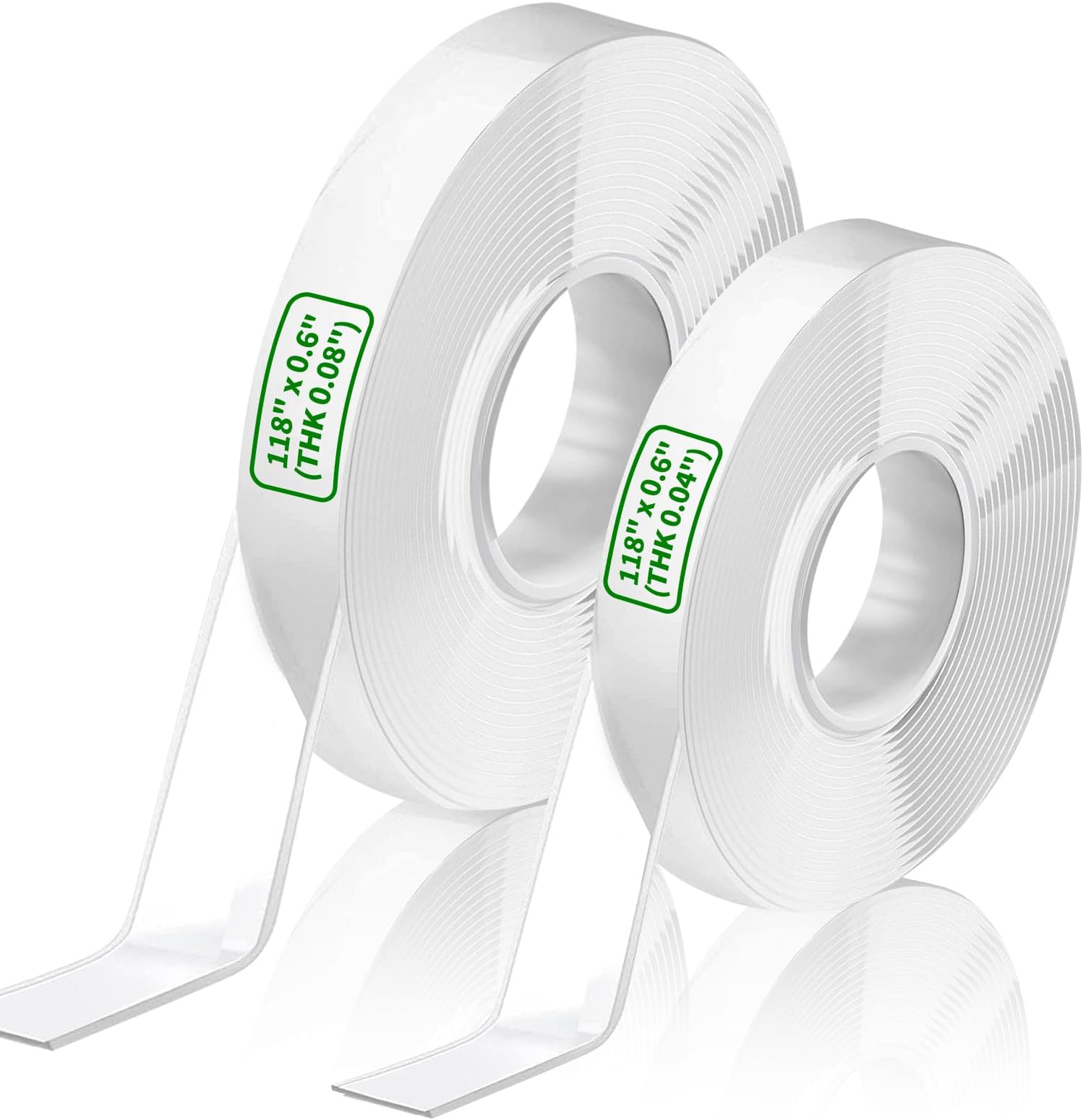 Double Sided Tape Heavy Duty, (2 Rolls, Total 19.6 FT) Clear Removable Wall Sticky Adhesive Strips, Strong Two Sided Nano Transpartent Mounting Tape for Poster, Picture Hanging Strips