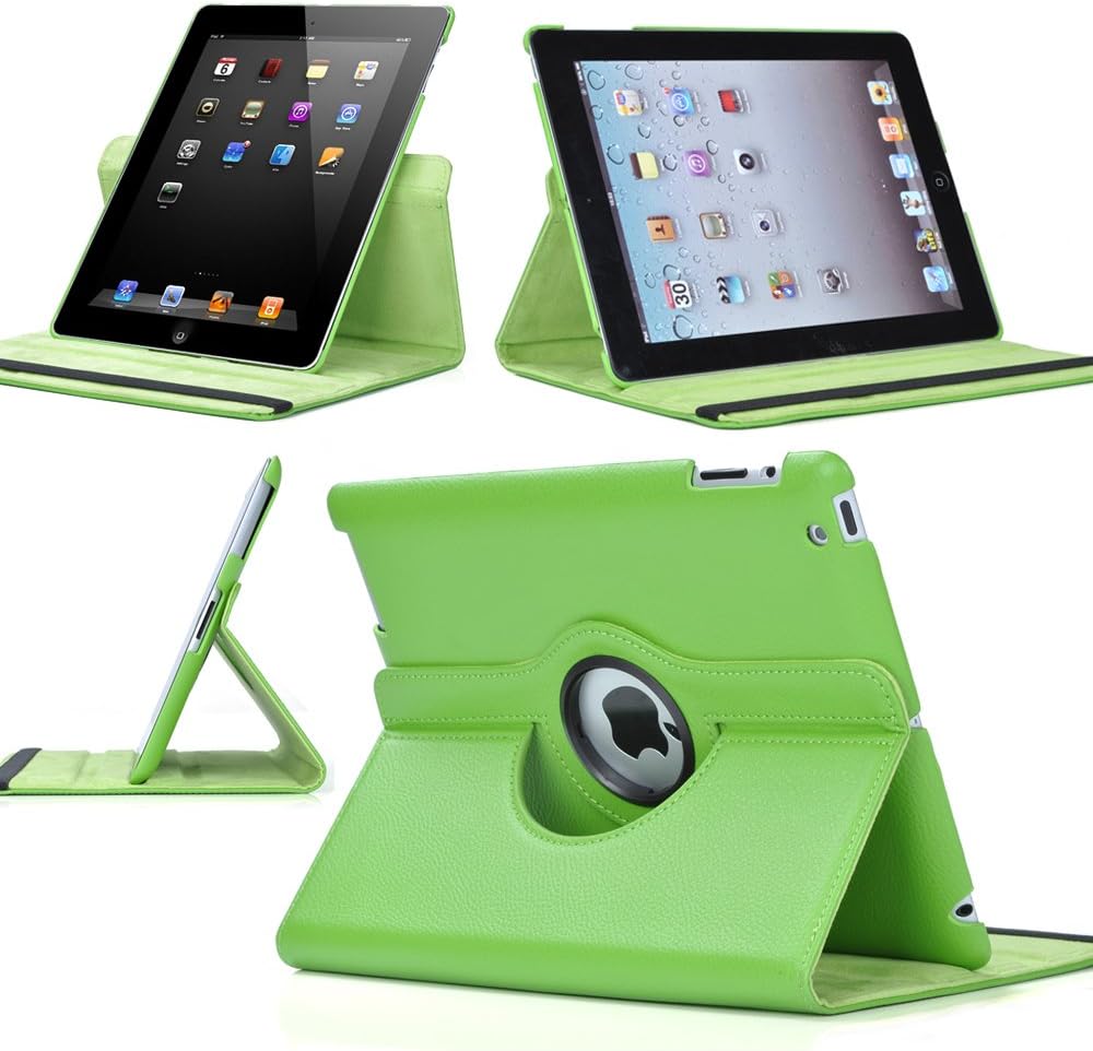 ATC 360 Degree Rotating iPad 2 Case (Green): Folio Convertible Cover Multi-angle Vertical and Horizontal Stand with Smart On/Off for the Apple iPad2