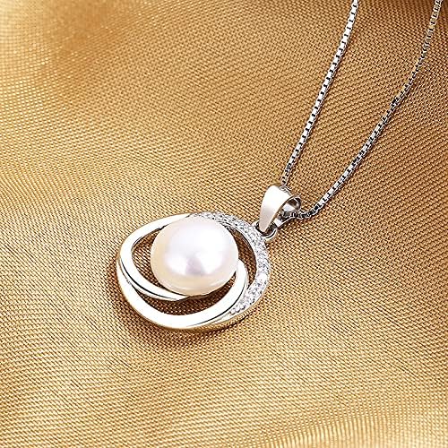 Pearl Necklace & Real Freshwater Cultured White Pearl Necklaces for Women Jewelry Sterling Silver Pendants 8-9 mm Pearl, 18 inch Chain for Wife Mom Birthday Gifts for Women