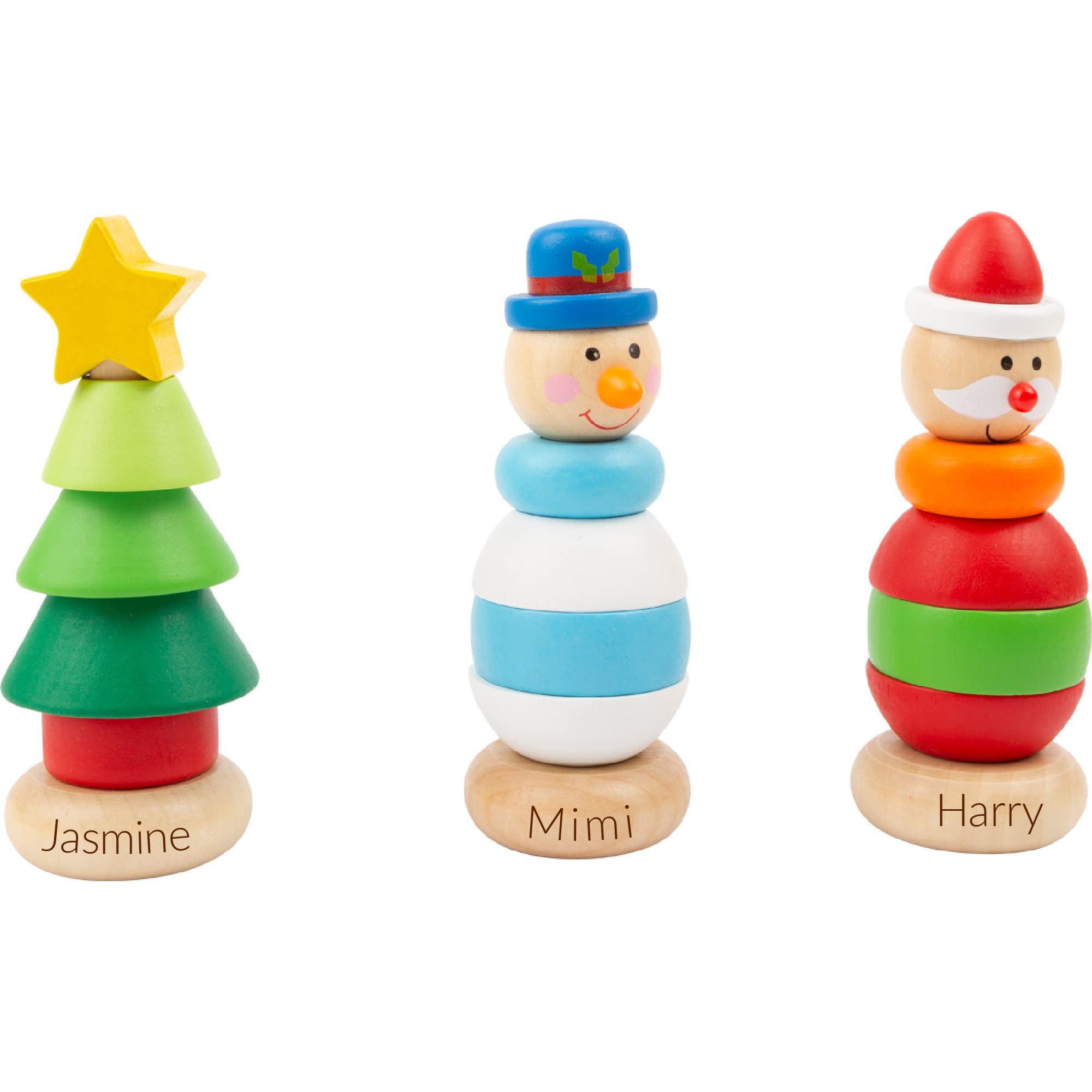 Personalised Wooden Christmas Stacking Toy, Stocking Filler, Christmas Eve Box, Engraved Keepsake, 1st Christmas (Santa)
