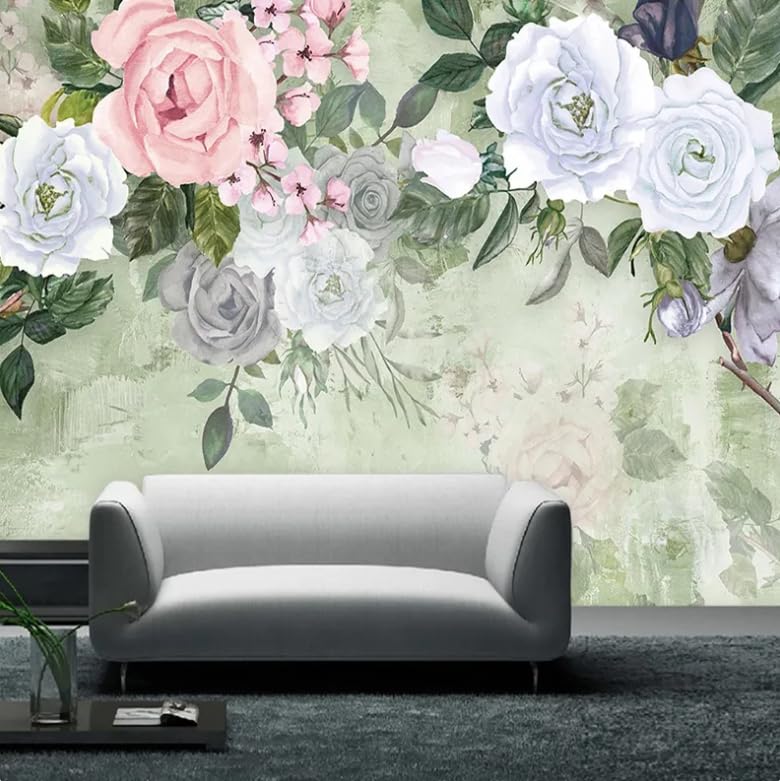 Papier peint floral 3D rose 400x280 cm pour grand mur de salon