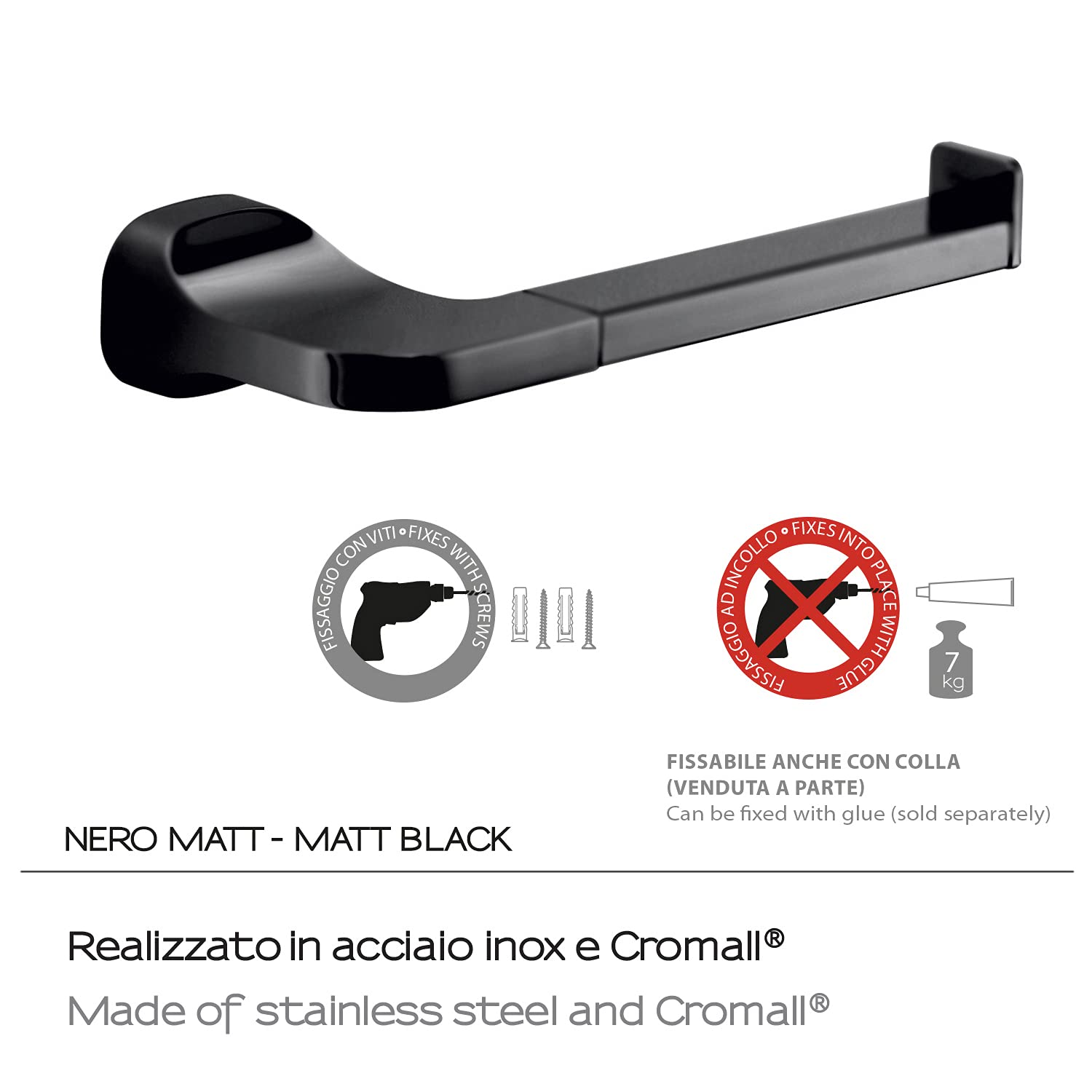 Gedy Krabi Toilet Roll Holder, Black, Components Made of Stainless Steel and Cromall, 2 Year Warranty - Image 3
