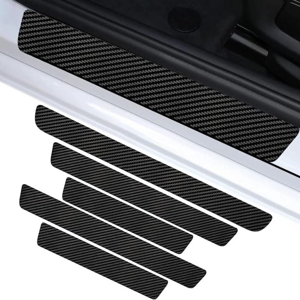 VAPORVERSE 5 Pcs Car Door Sill Protectors for Dacia Sandero 3 (III) DJF I 2021 2024, Door Entry Guards Carbon Fiber Anti-Scratch Threshold Scuff Plate Stickers Exterior Decor