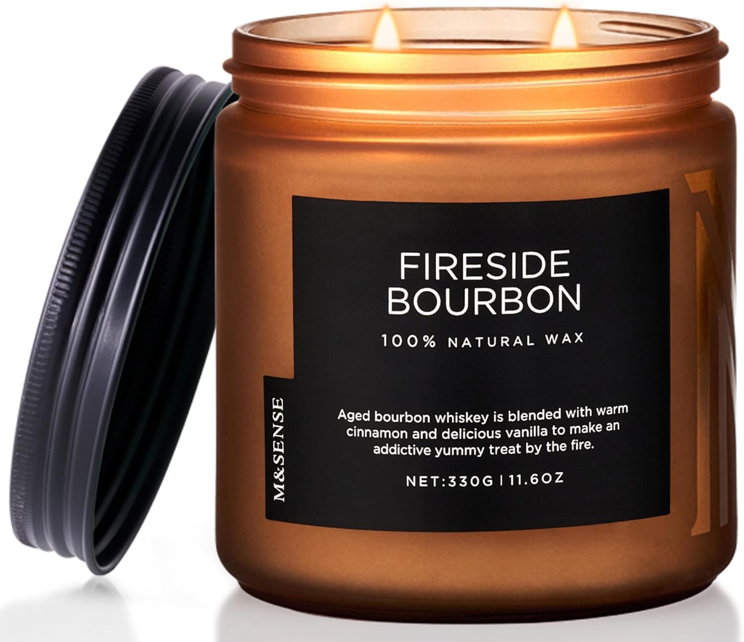 M&SENSE Fireside Bourbon Scented Candles 2 Wicks 330g Natural Soy Wax โ image 1
