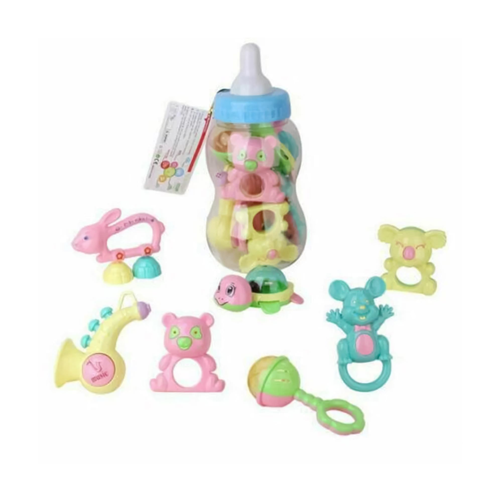 PNJB Baby Rattle Teether with Giant Bottle, Baby Rattle Teething Toys for Babies, Educational Toys with Storage Box, Soothing Teether, Baby,Lightweight, Imaginative Play