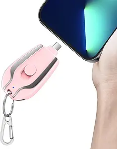 Keychain Portable Charger for USB C, Mini Power Emergency Pod, Ultra-Compact External Type C Power Bank Battery Pack,Small Andriod Cell Phone Charger,Pink 1