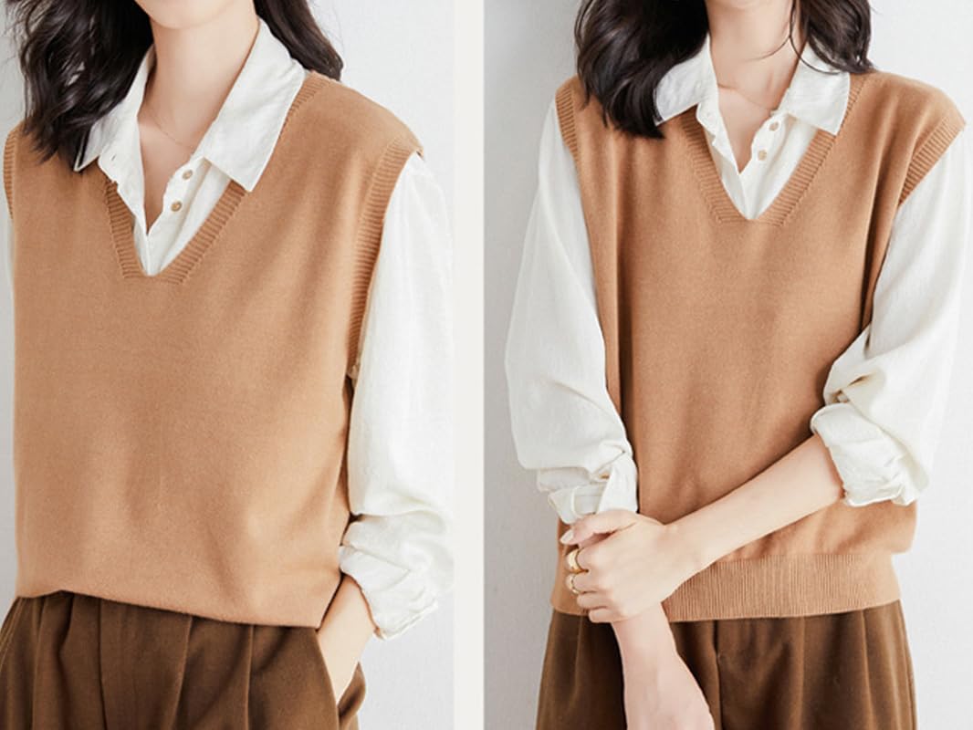 Pull sans manches pour femme, pull en laine mélangée pour femme, décontracté, couleur unie, col en V, débardeur tricoté doux