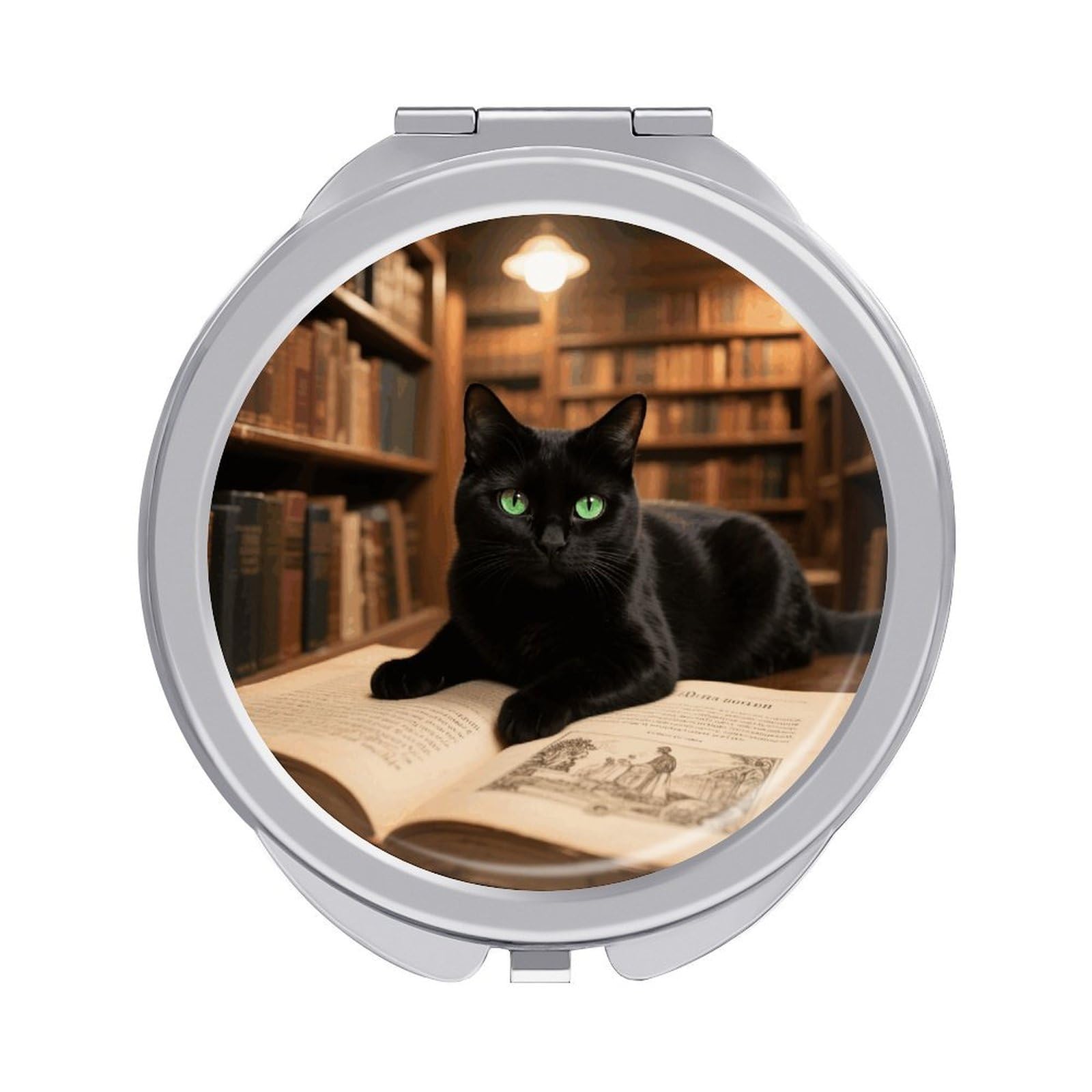 VstaDank - Black cat makeup mirror, beautiful compact makeup mirror, silver mirrors, foldable surface, lightweight travel mirrors, for purse and purses suitable