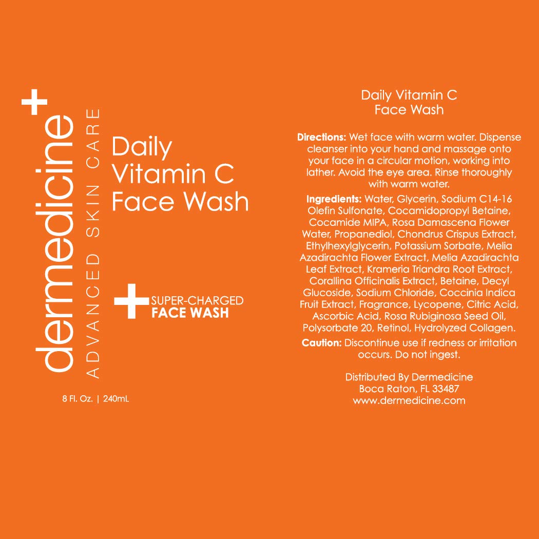 Dermedicine Daily Vitamin C Face Wash Super-Charged w/Marine & Plant Extracts & Retinol Cleaner | Works to Help as Cleanser, Brighten & Balance Complexion 8 Fl. Oz. | 240mL - Image 5