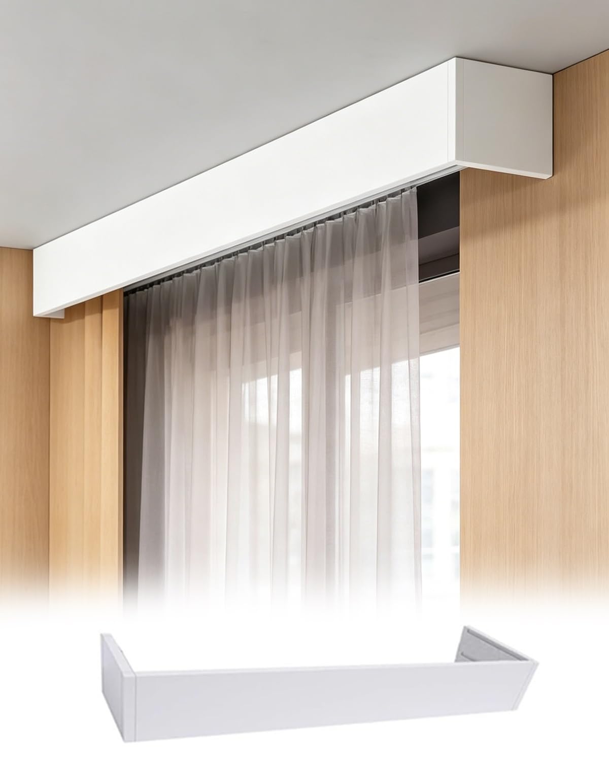 Tringle Rideau Corniches Occultantes pour Fenêtres, Habillage de Tringle à Rideaux pour Chambre à Coucher, Cache-Support de Tringle en Aluminium Sans Rail(5.4ft/165cm)