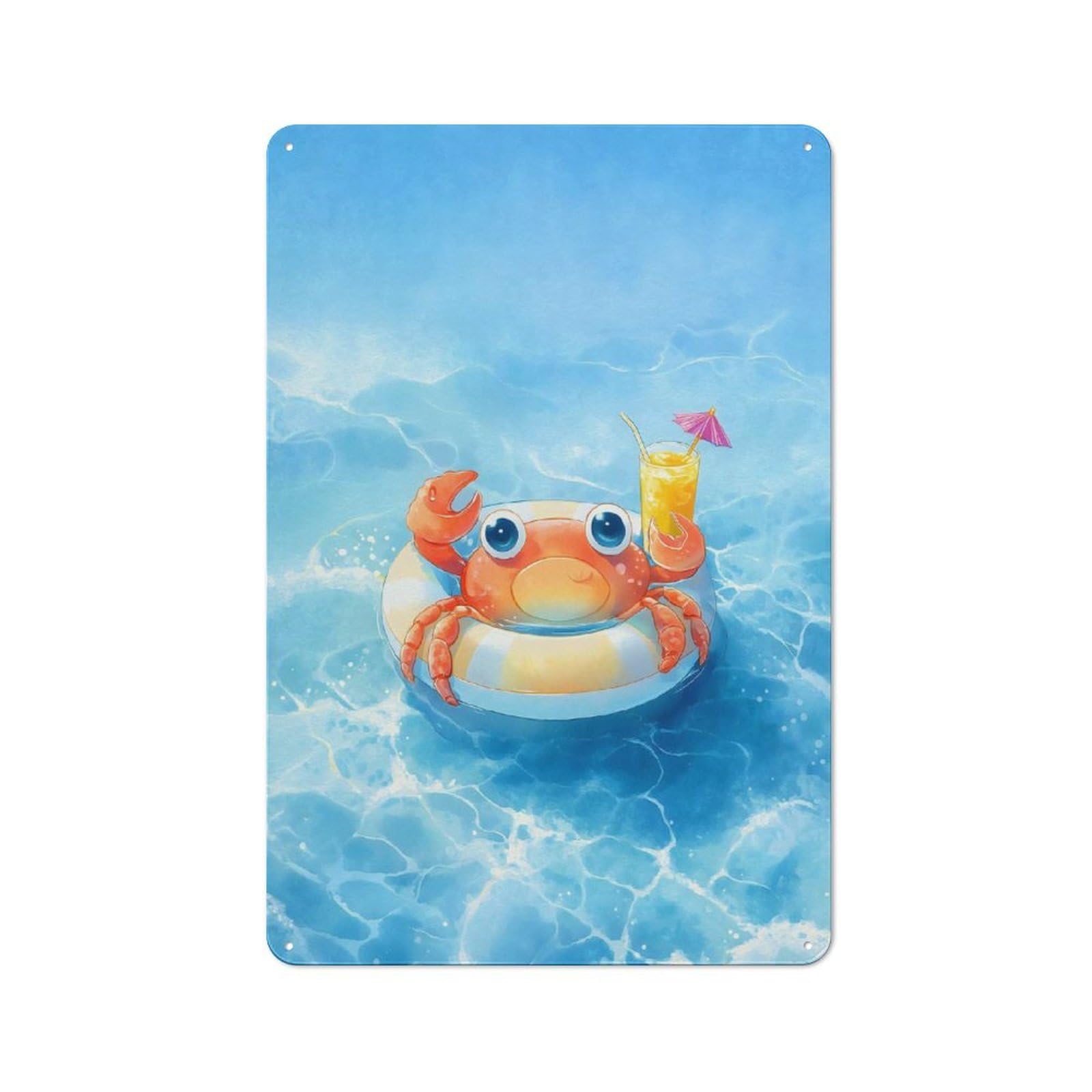 Junmoney Crab On Float With Drink 30X20cm Retro Metal Plaque With For Kitchen Or Home Bar, For Garage, Workshop And Man Cave Decoration
