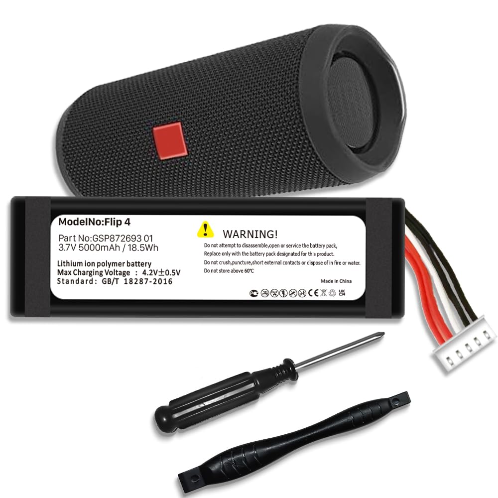 Batteria 4000 MAh Per JBL Flip 4 – Ricambio GSP872693 Con Tool Di Installazione, 3.7V, Certificata CE E UL, 1200 Cicli - 4